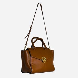Michael Kors Brown Leather Gold Hardware Zip Handbag Purse Crossbody Bag